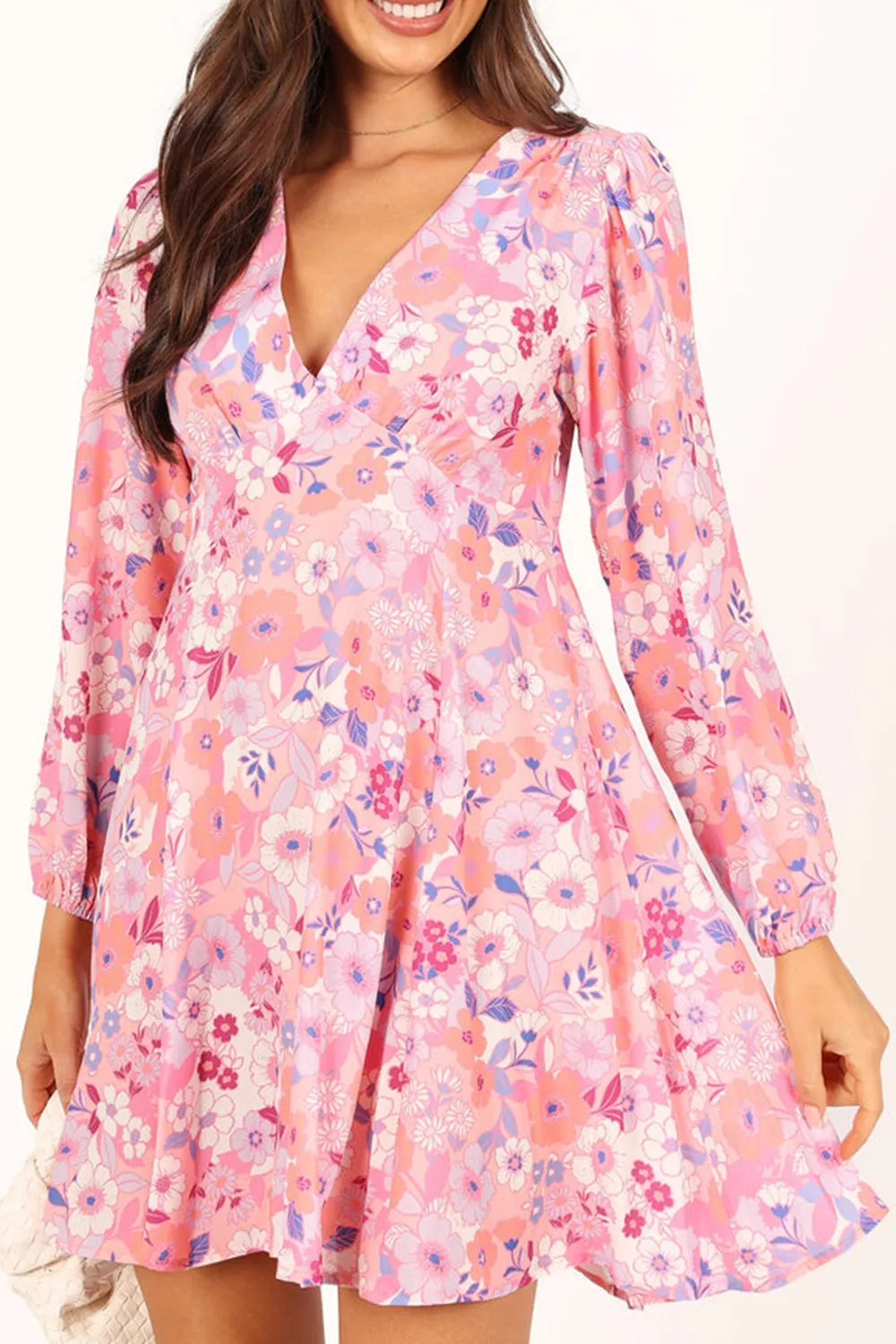 FINNICK LONG SLEEVE MINI DRESS - PINK FLORAL