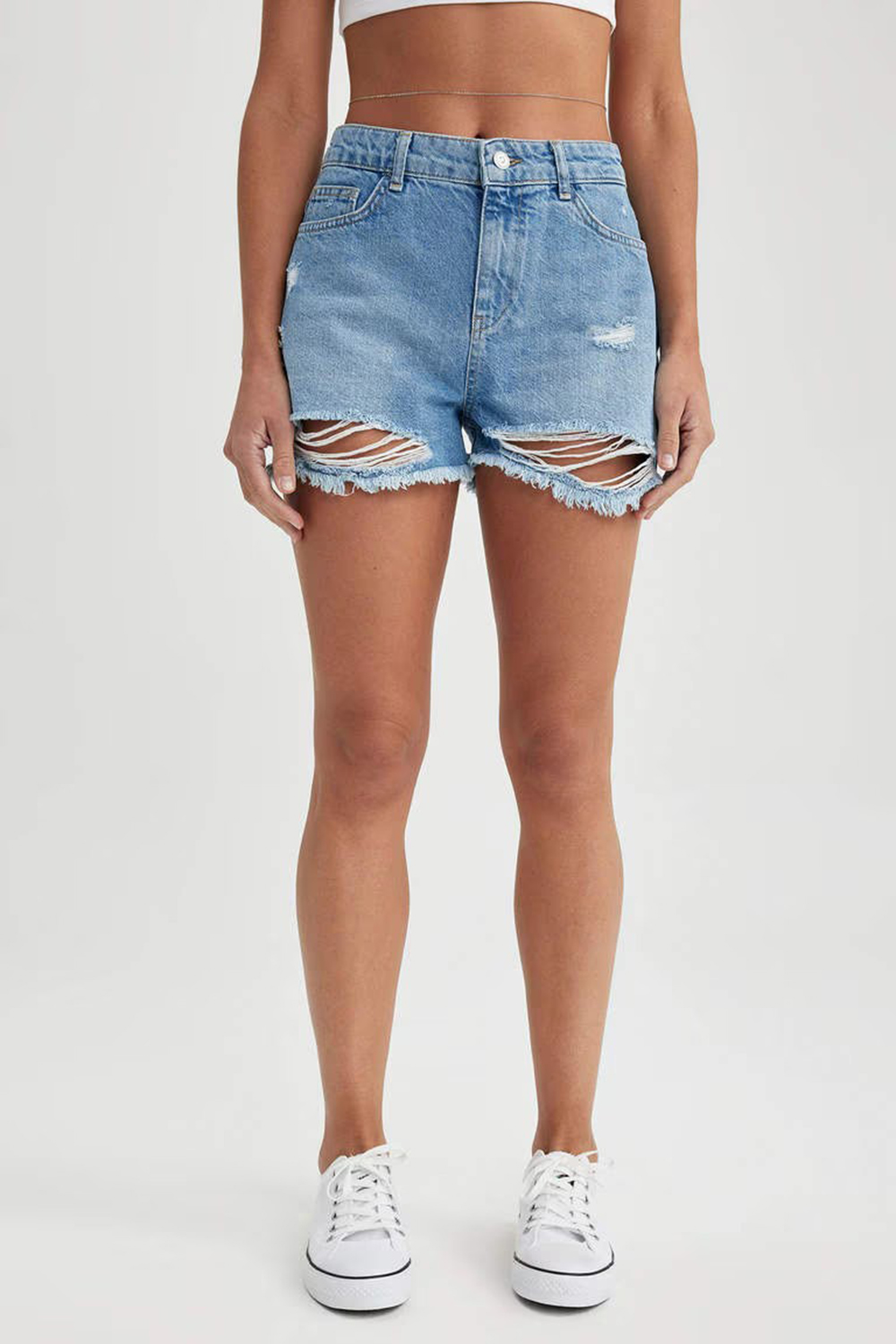 High Waist Cut-Tie Cropped Leg Jean Shorts