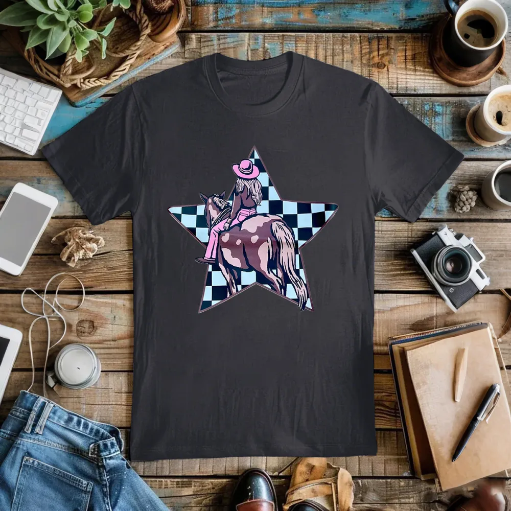 Western Cowgirl Checkered Tee