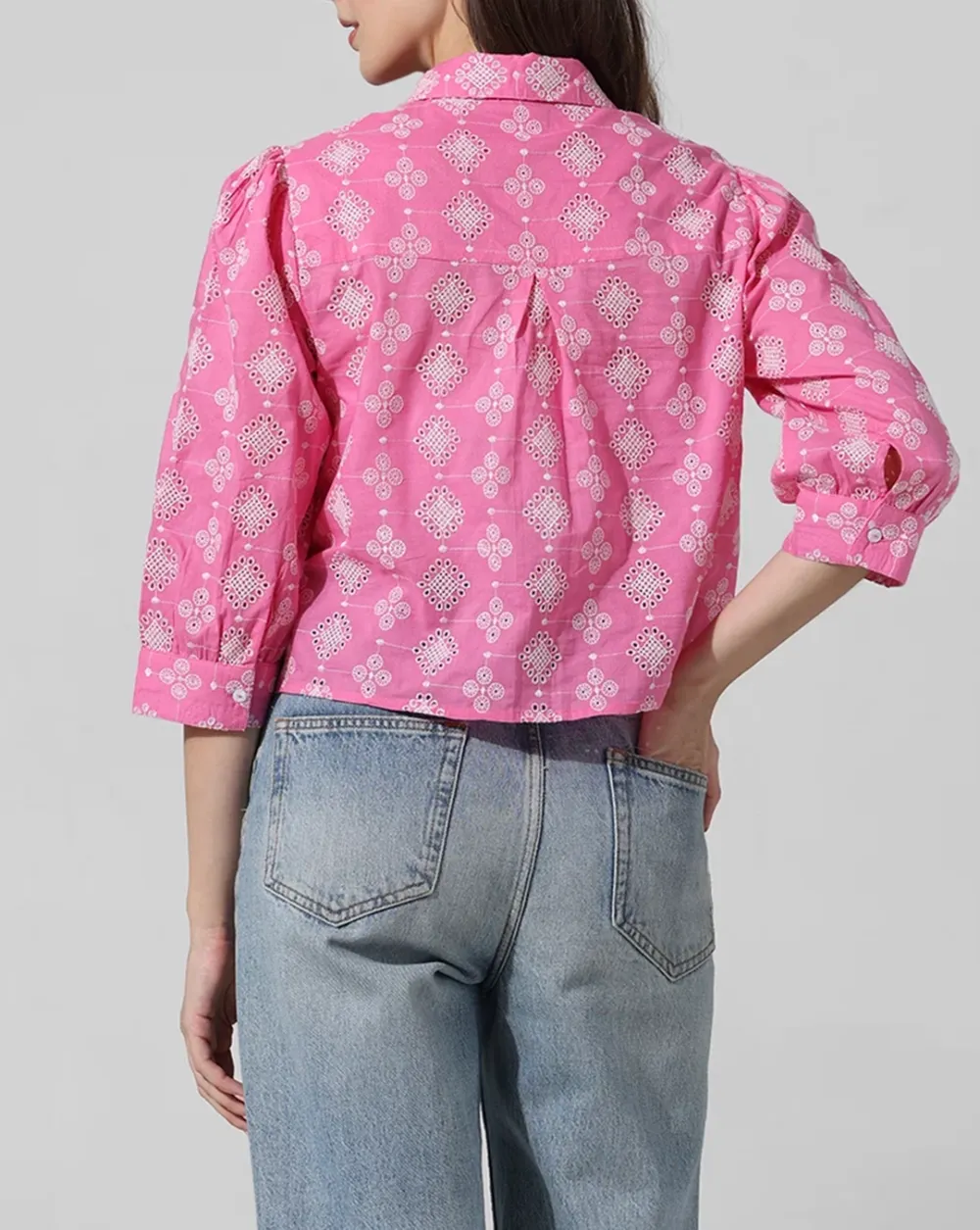 Pink Abstract Print Schiffli Shirt