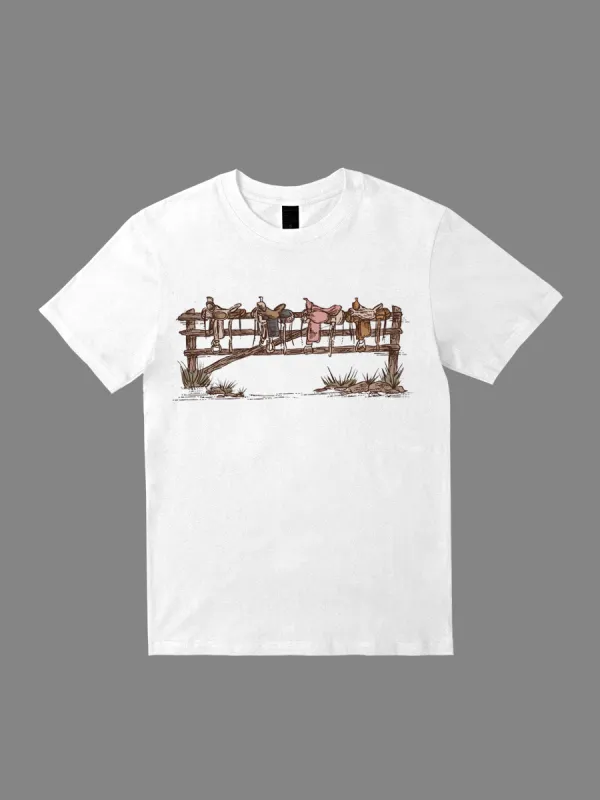 Riding a horse again, retro Western style patterned T-shirt