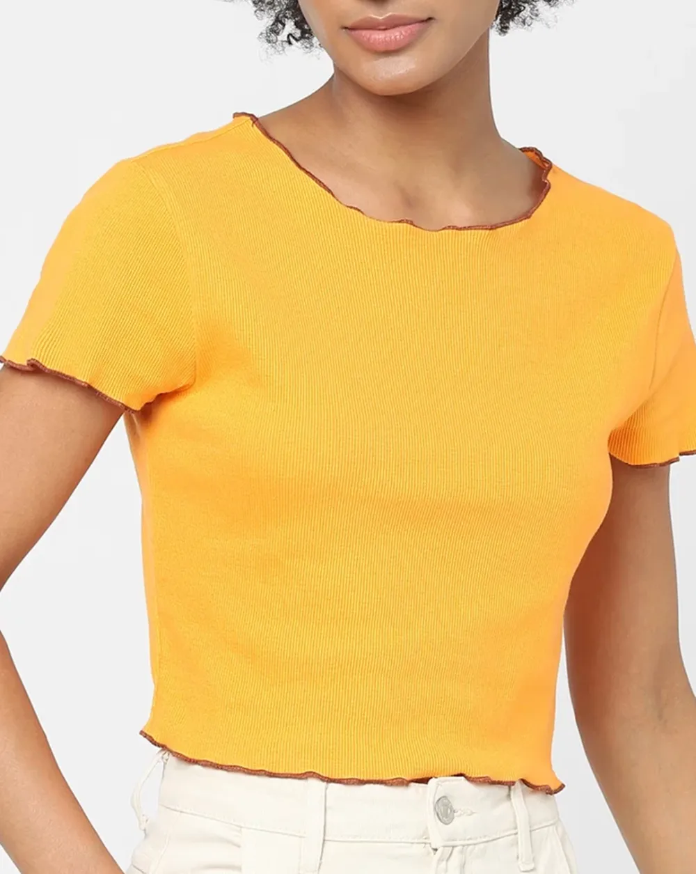 Orange Ribbed Crop Top