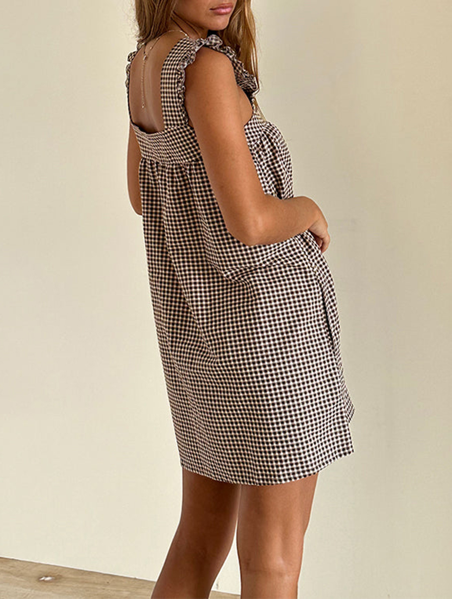 Sanaly Mini Dress In Mini Gingham Brown