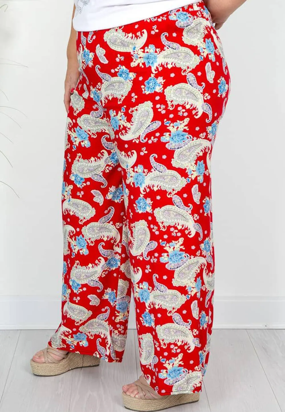 Red Paisley Print Trousers