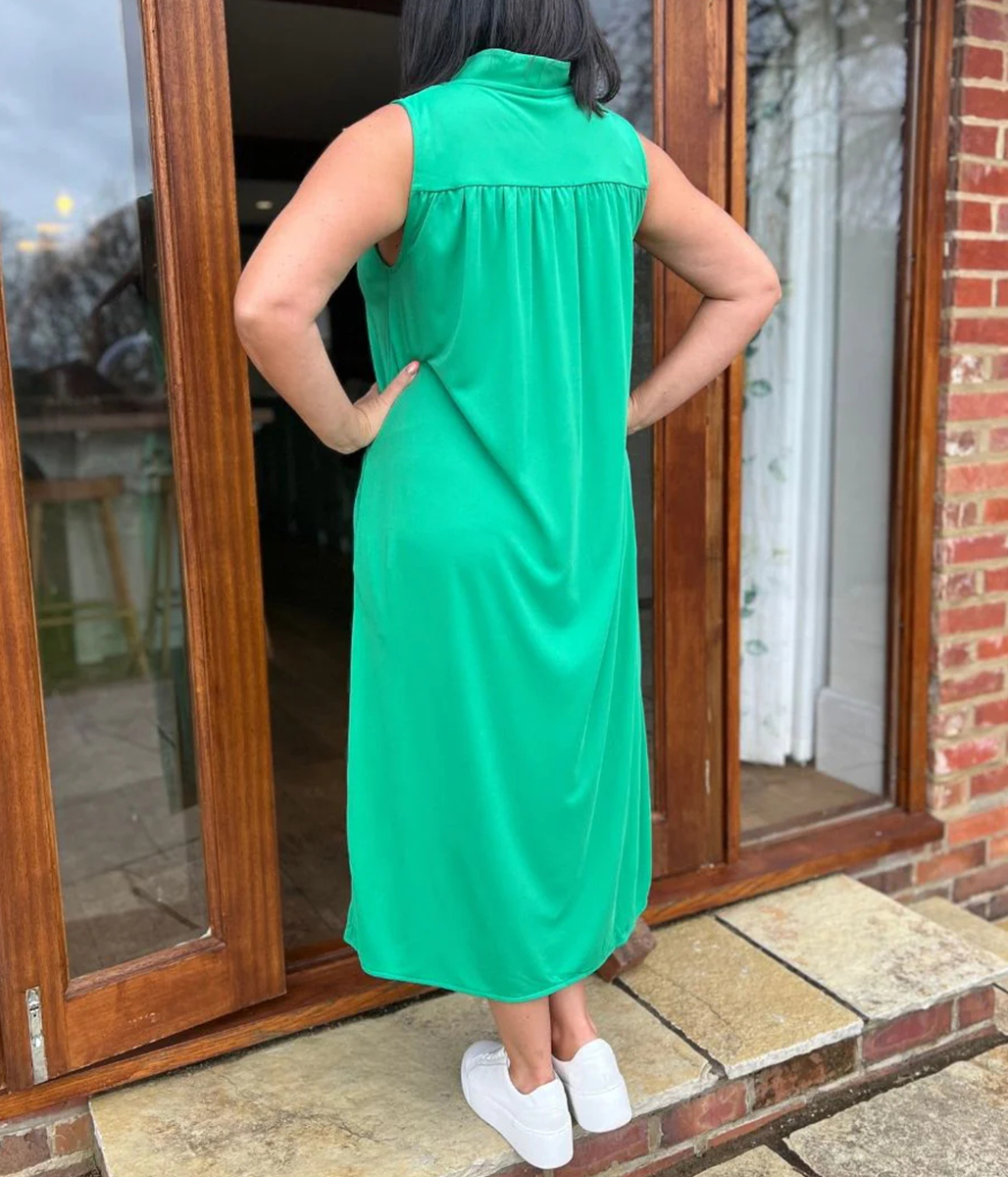 Green V Neck Shift Dress