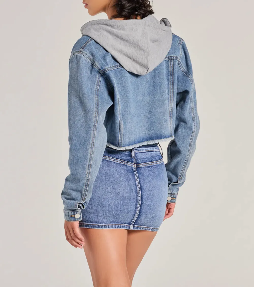 The Next Level Cropped Fleece Denim Jacket