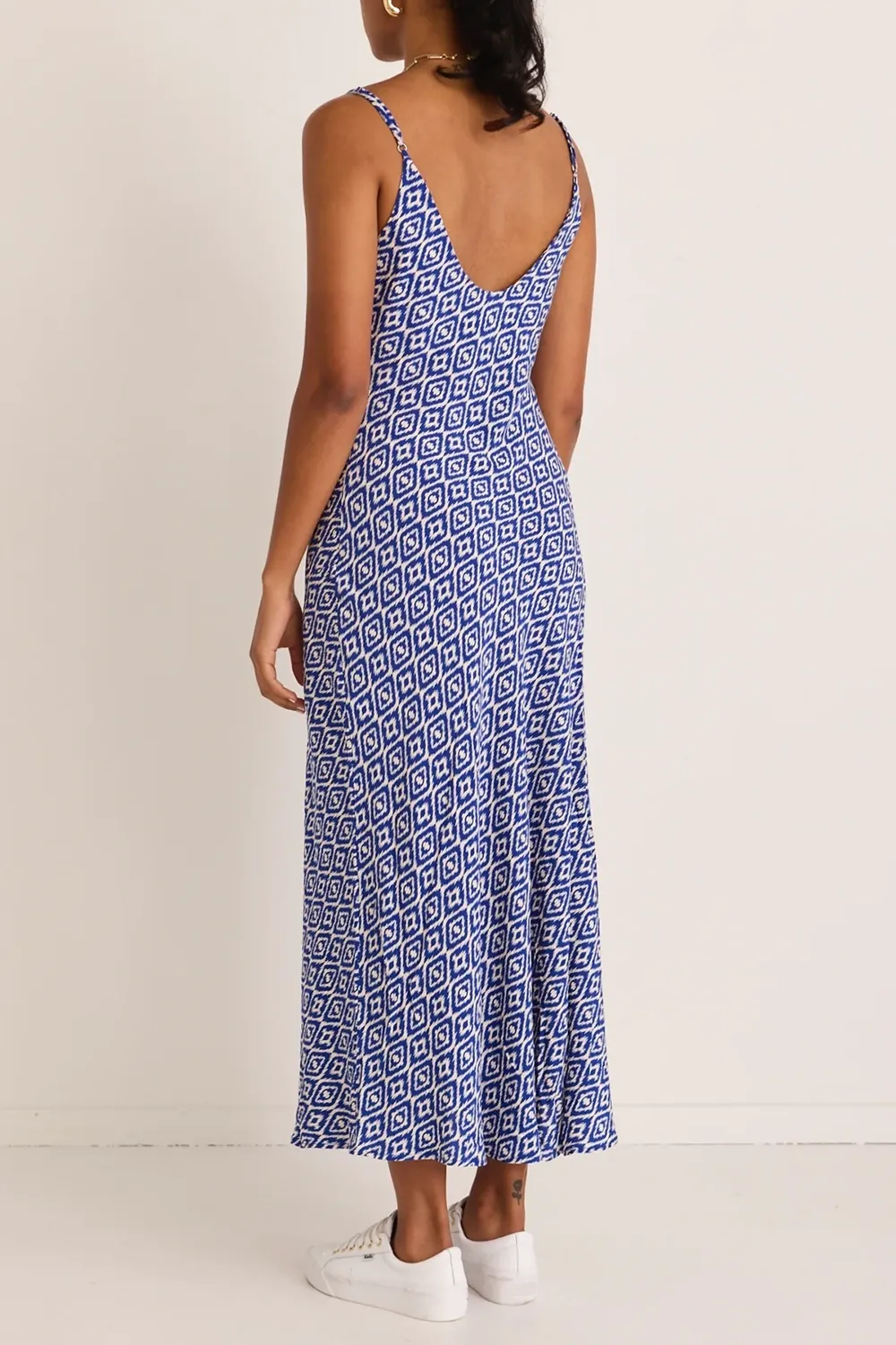 Otherworldly Electric Blue Batik Bias Slip Midi Dress