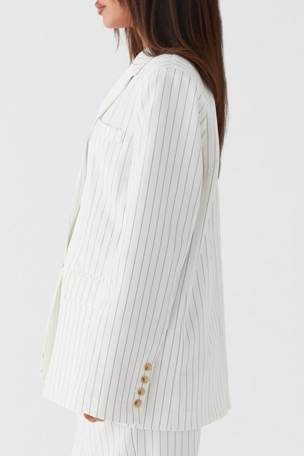 Can't Leave Pinstripe Oversized Blazer - White Pinstripe