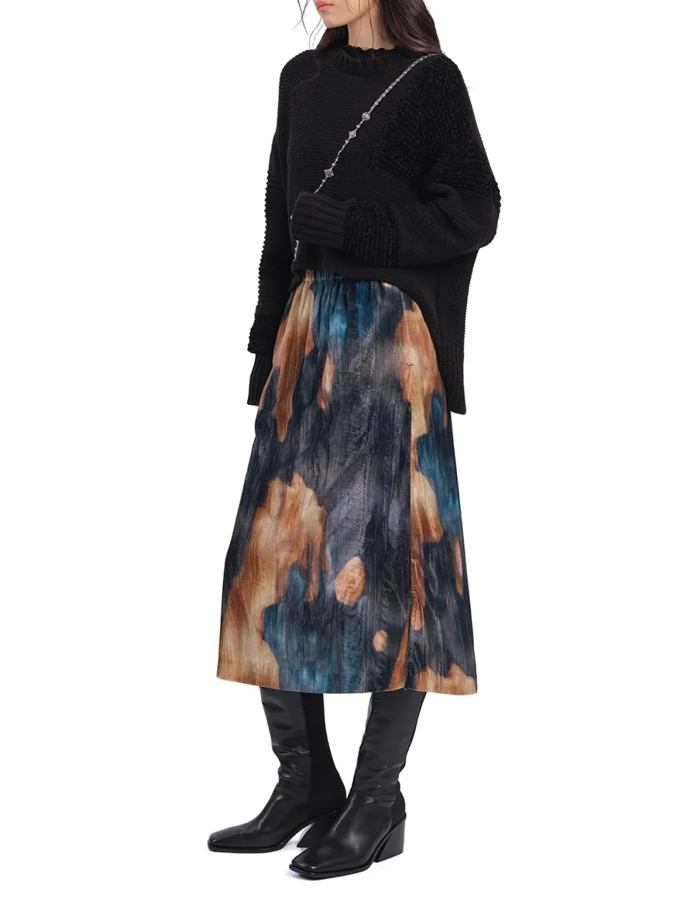 Watercolour Graphic Velour Printed Skirt