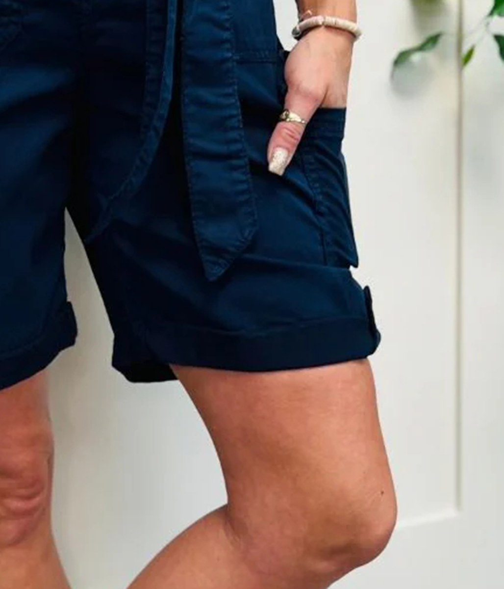 Navy Long Cargo Shorts