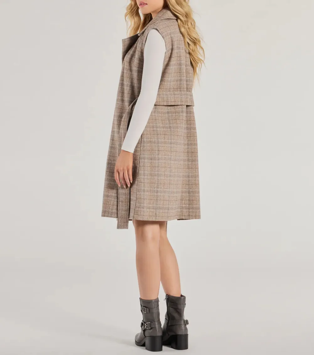 Plaid Pursuit Faux Wool Long Belted Vest