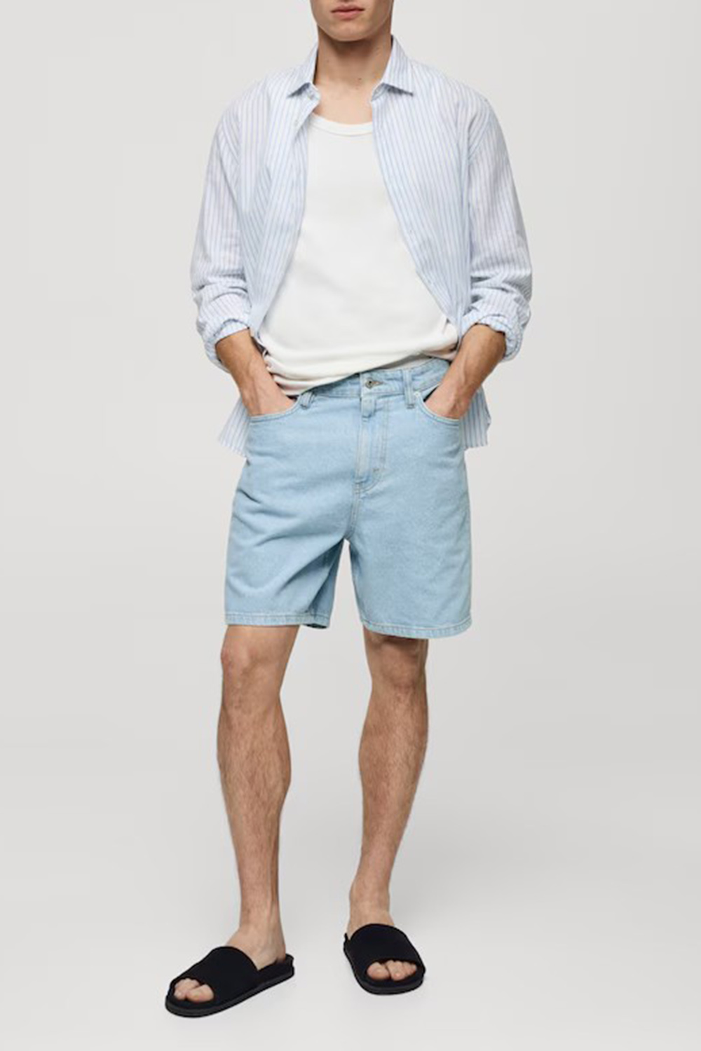 Non-Stretch Denim Bermuda Shorts