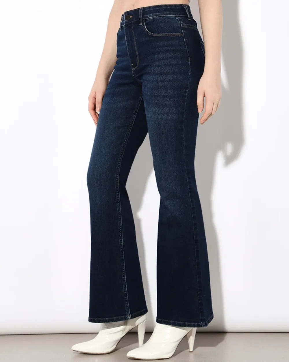 Dark Blue High Rise Flared Jeans