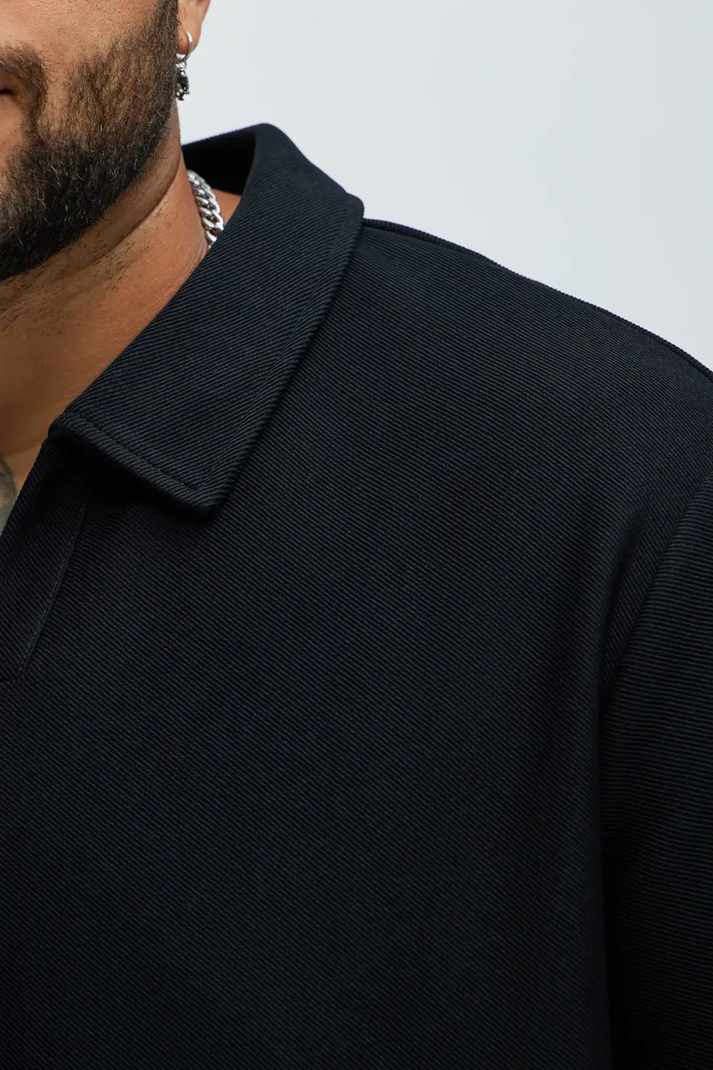 Fold Down Collar Short Sleeve Polo - Black