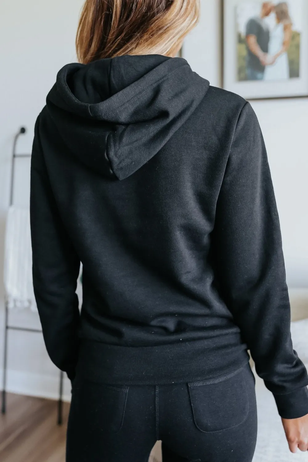 Drawstring Black Fleece Hoodie