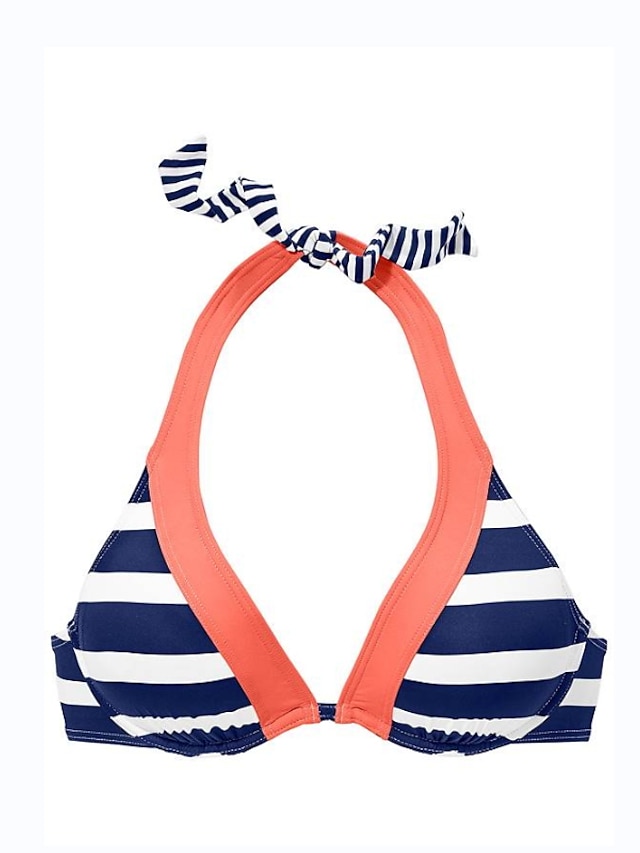Women's Swimwear Bikini 2 Piece Normal Swimsuit 2 Piece Sexy Striped Navy Blue Padded V Wire Bathing Suits Sports Vacation Beach Wear