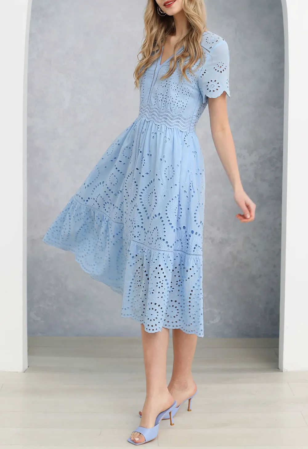 SUNNY DAY CUTWORK EMBROIDERY MIDI DRESS