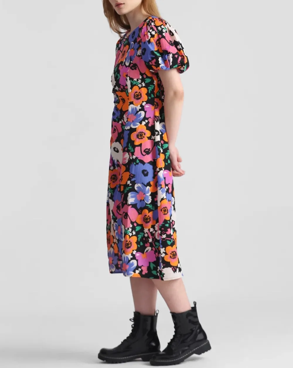 Multi-Coloured Floral Midi Dress