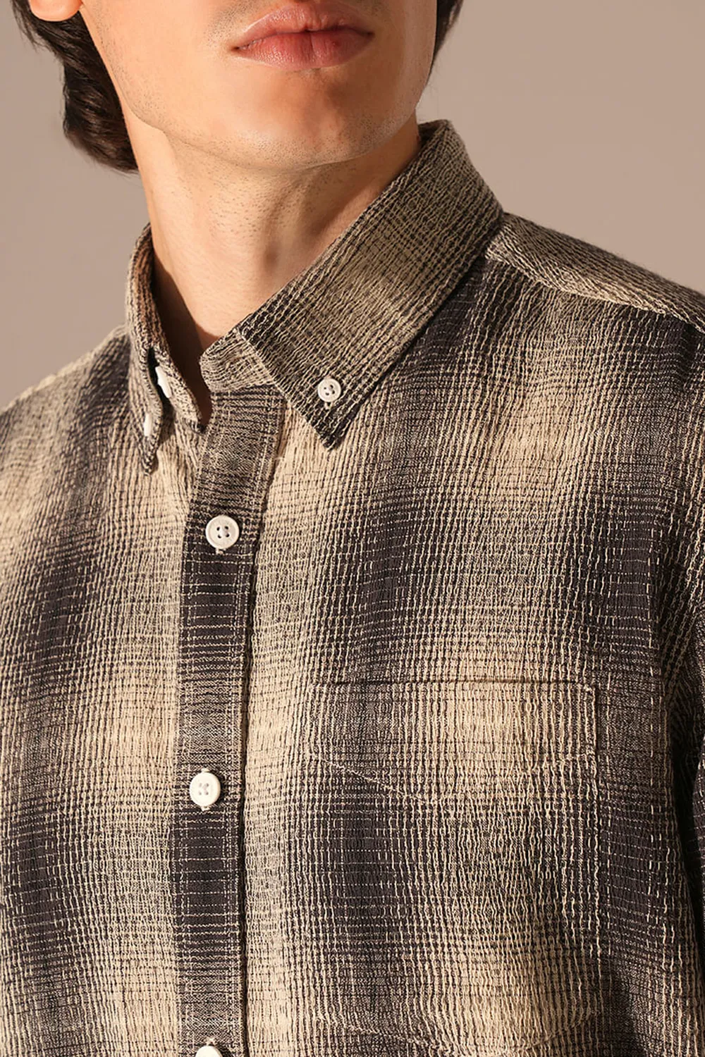 Black _ Beige Check Cotton Shirt