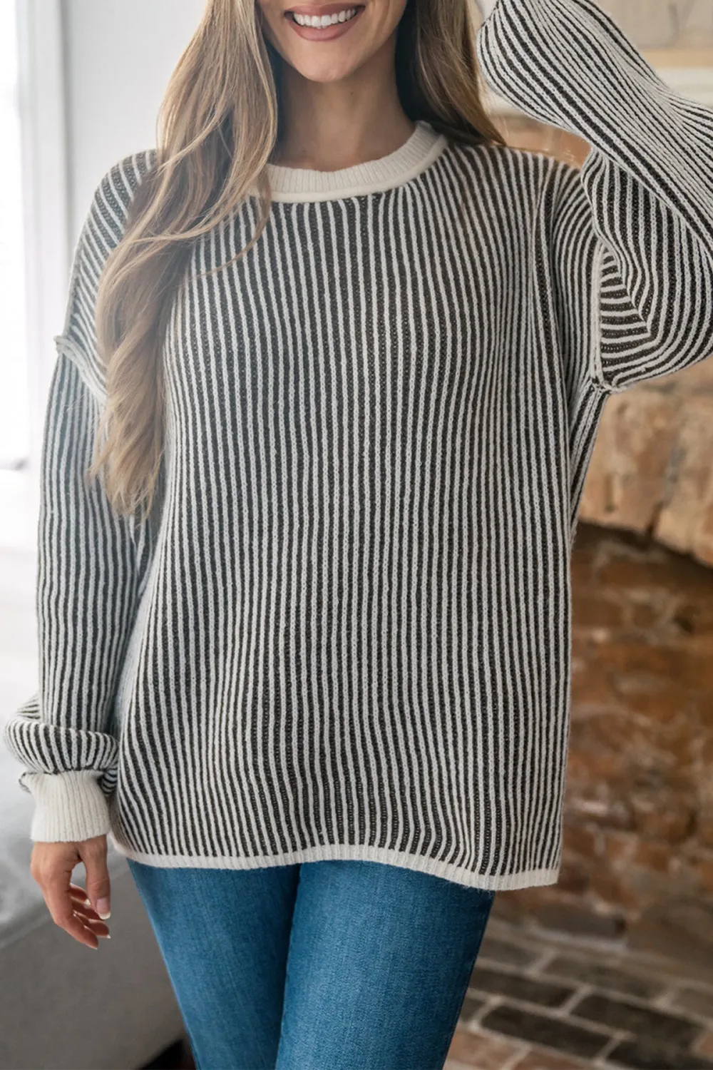 Black Striped Seam Detail Sweater