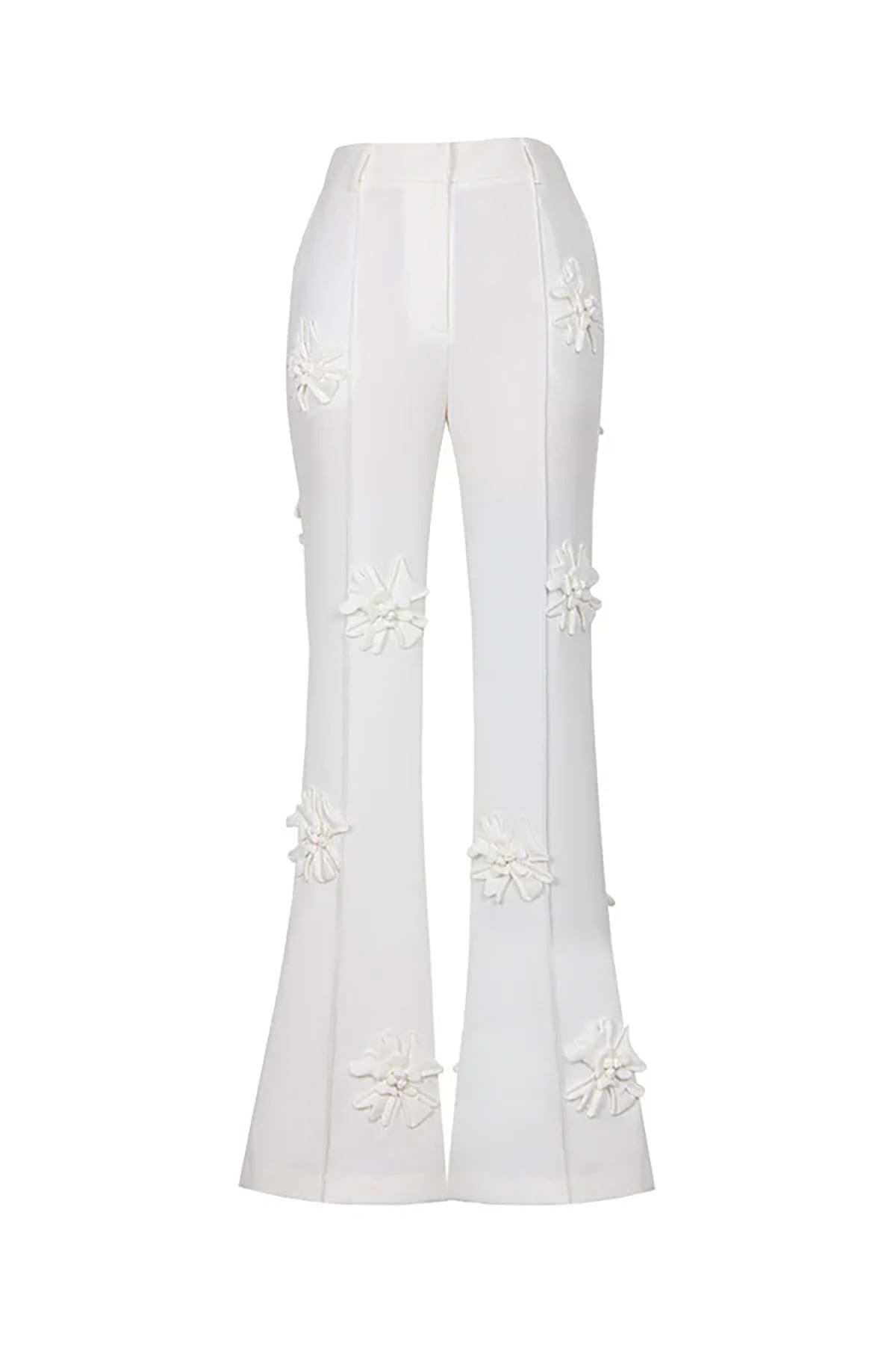 Smart Monochrome Rosette Applique High Waisted Flare Leg Tailored Pants