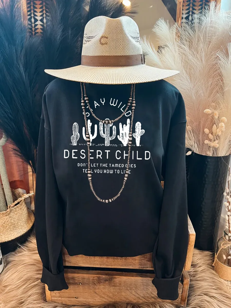 Retro Western Continuation Wild Desert Son Slogan Casual Round Neck Hoodie