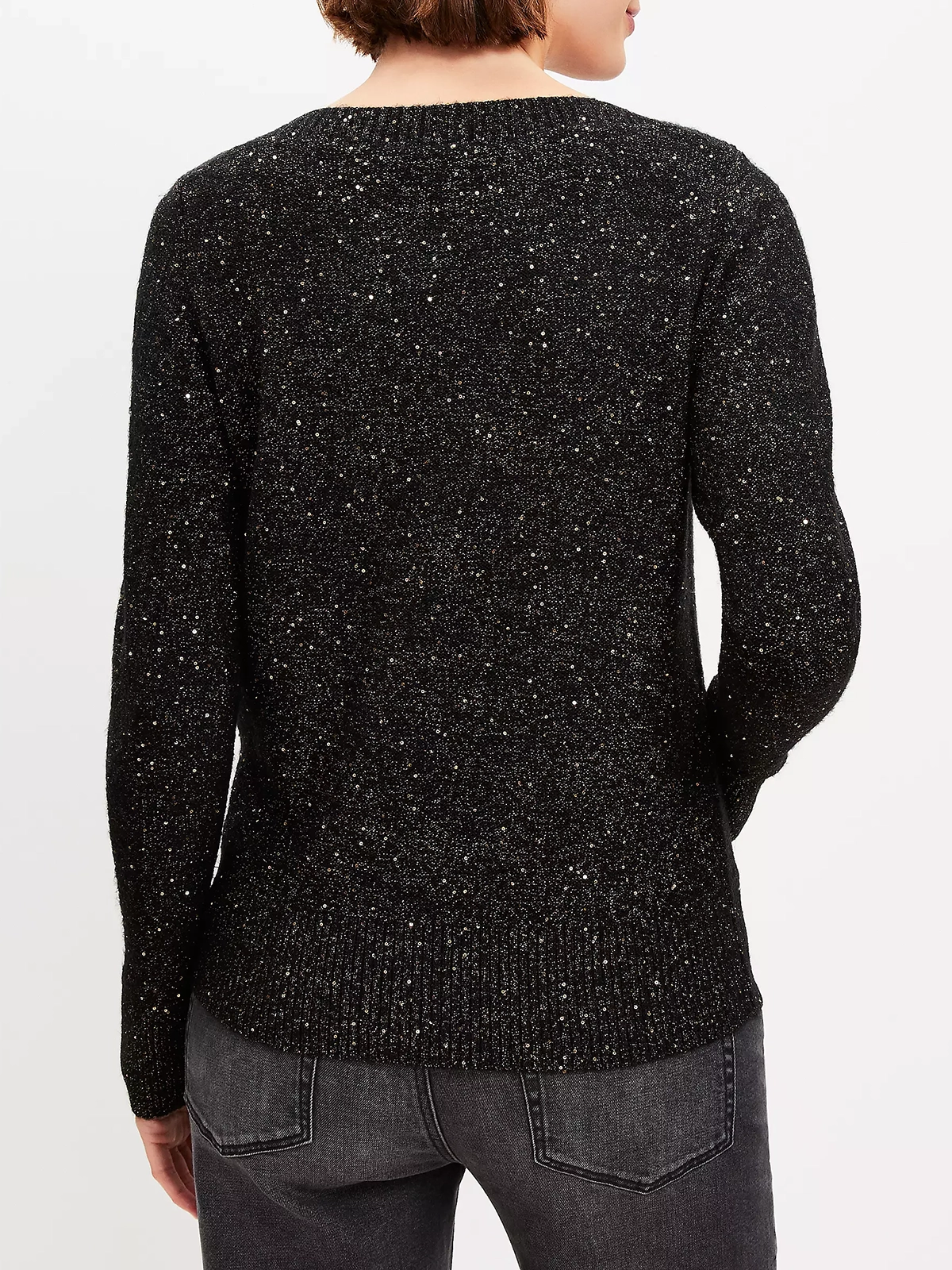 Sequin Boatneck Ribtrim Flare Sleeve Sweater