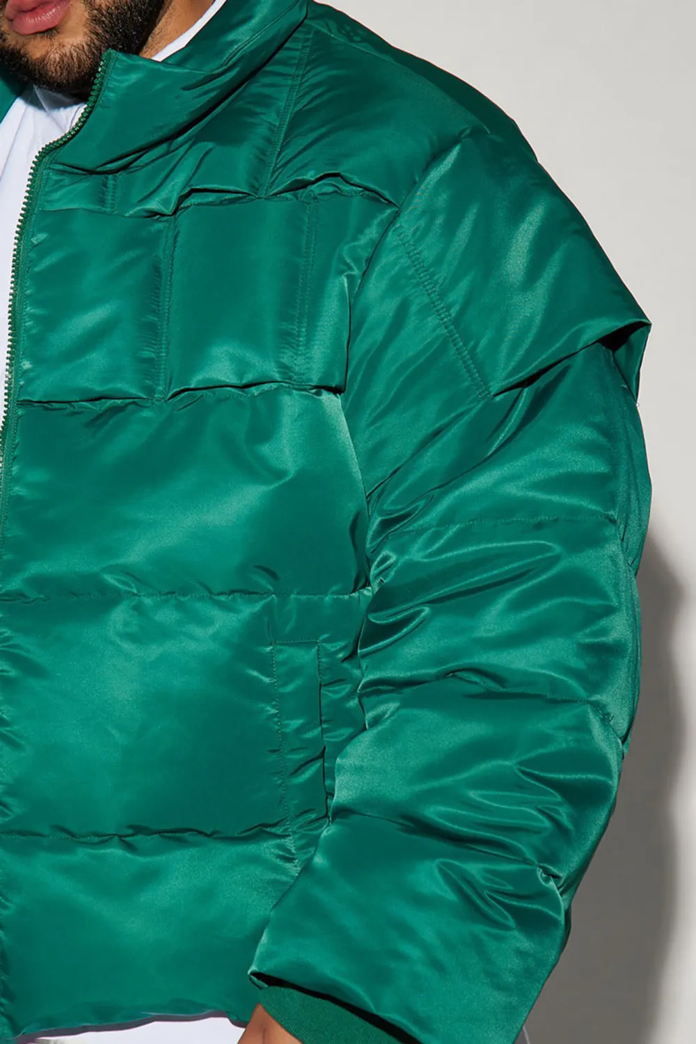 Enjoy Life Nylon Puffer Jacket - Green