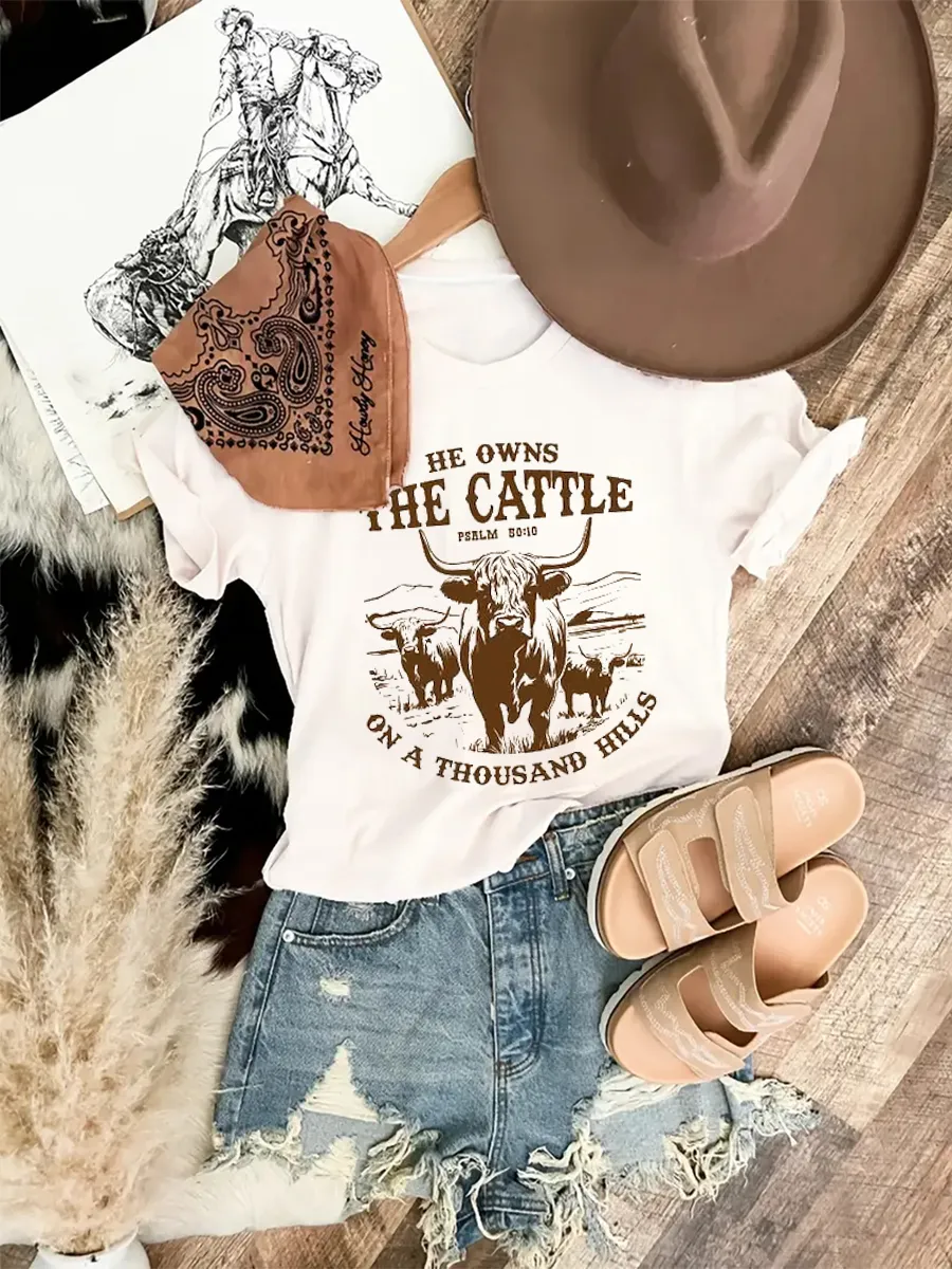 Western style pattern, mountain yak pattern T-shirt