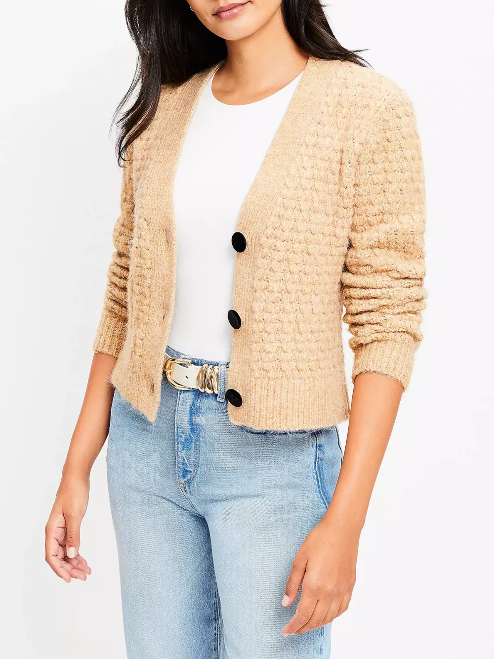 Velvet Button Textured V-Neck Cardigan