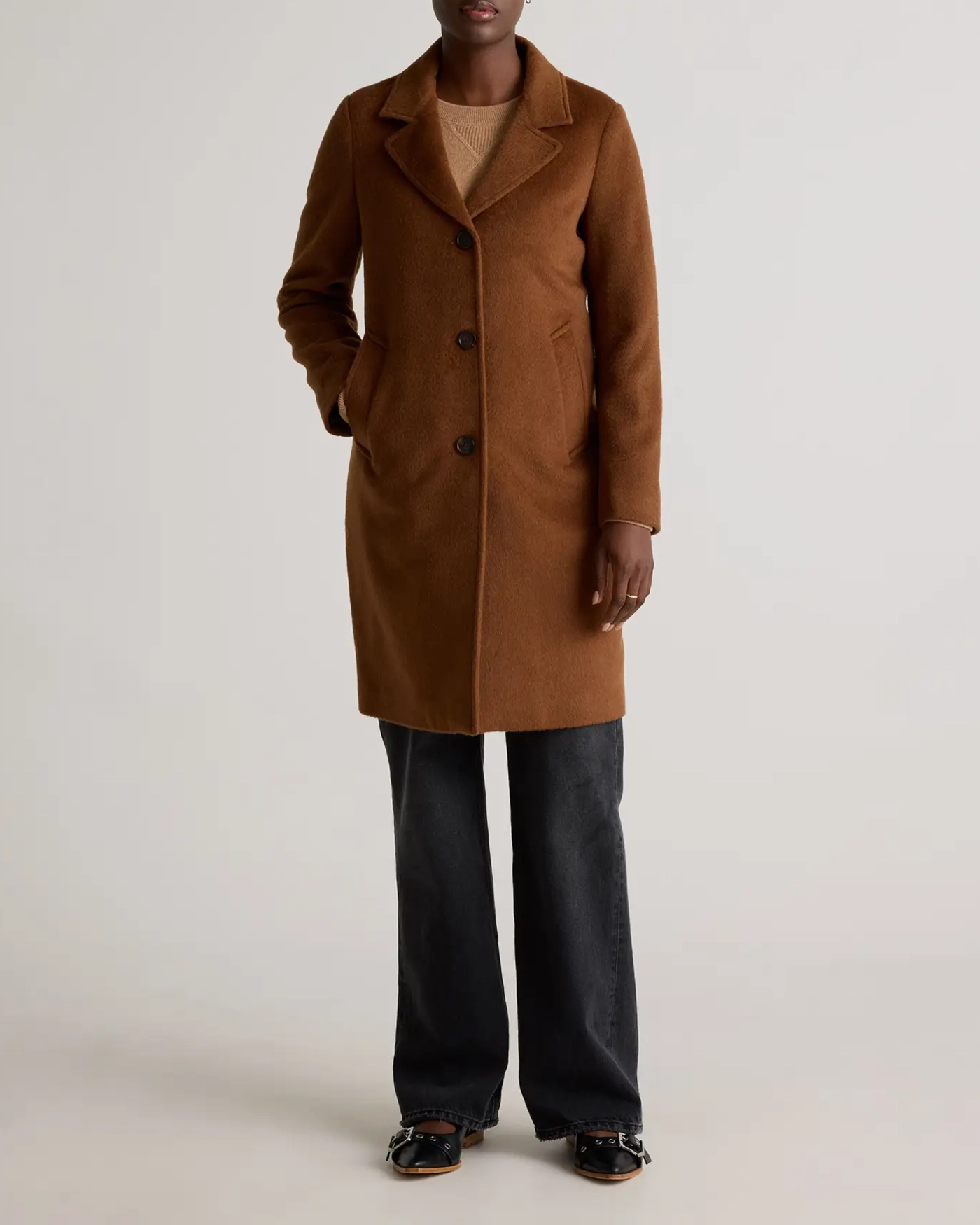 Camel-Hair Single-Breasted Midi Coat