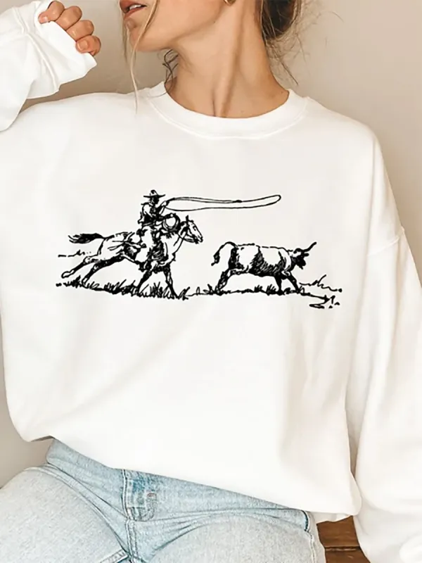 Fashionable Wild West Cowboy Knight Graphic Printed Sweatshirt