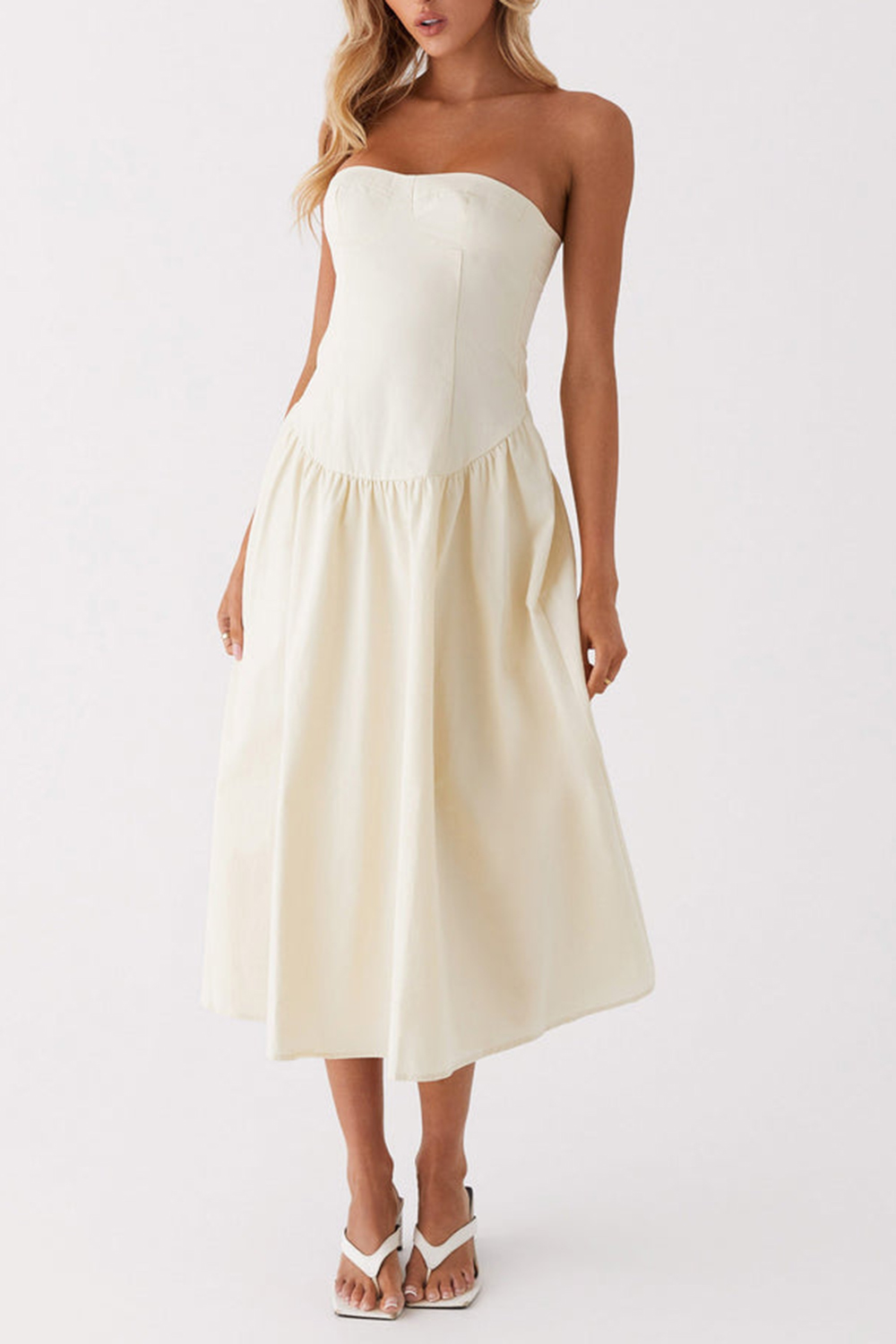 Rosebud Bustier Midi Dress - Ivory