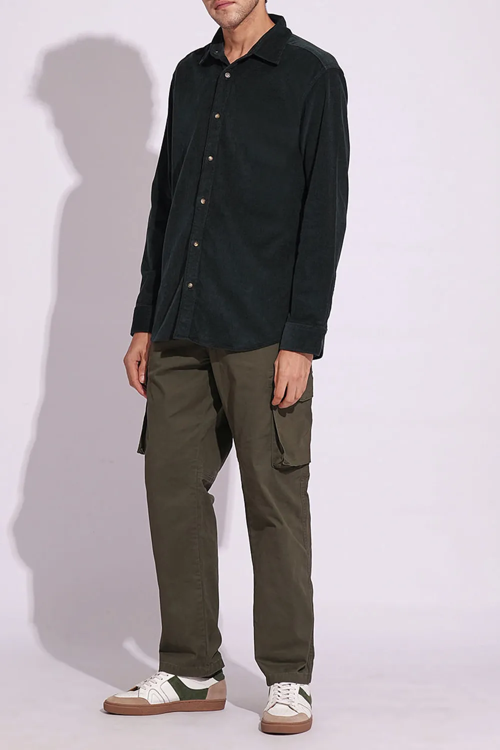 Green Corduroy Full Sleeves Shirt