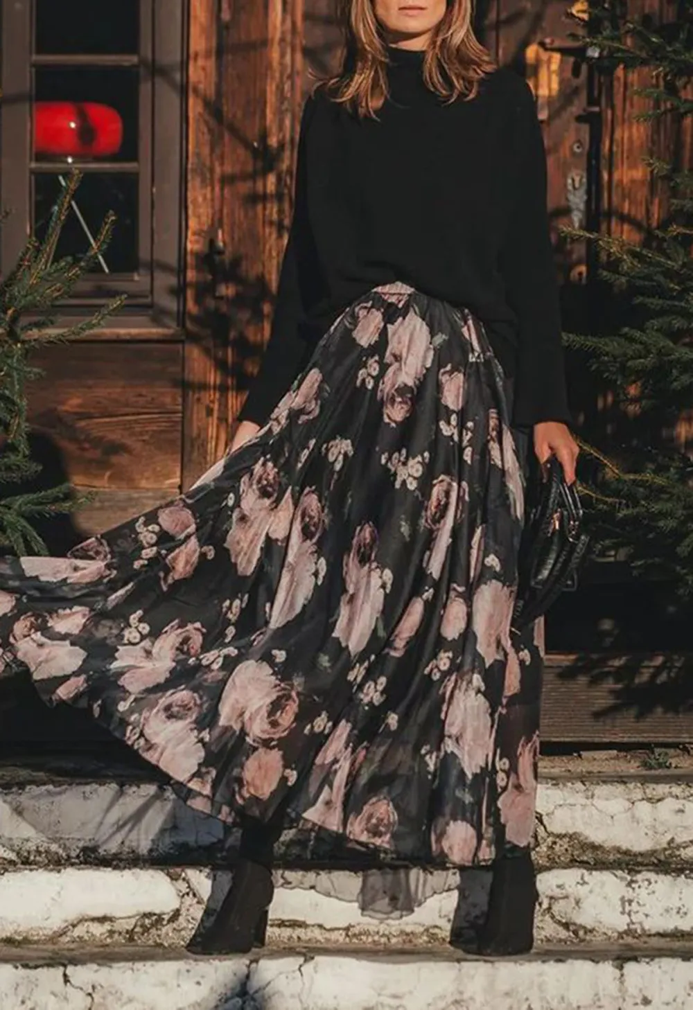 PINK ROSE WATERCOLOR MAXI SKIRT