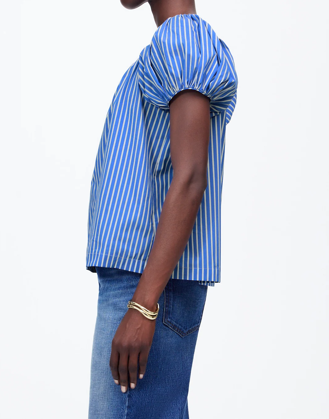 Square-Neck Puff-Sleeve Shirt in Stripe