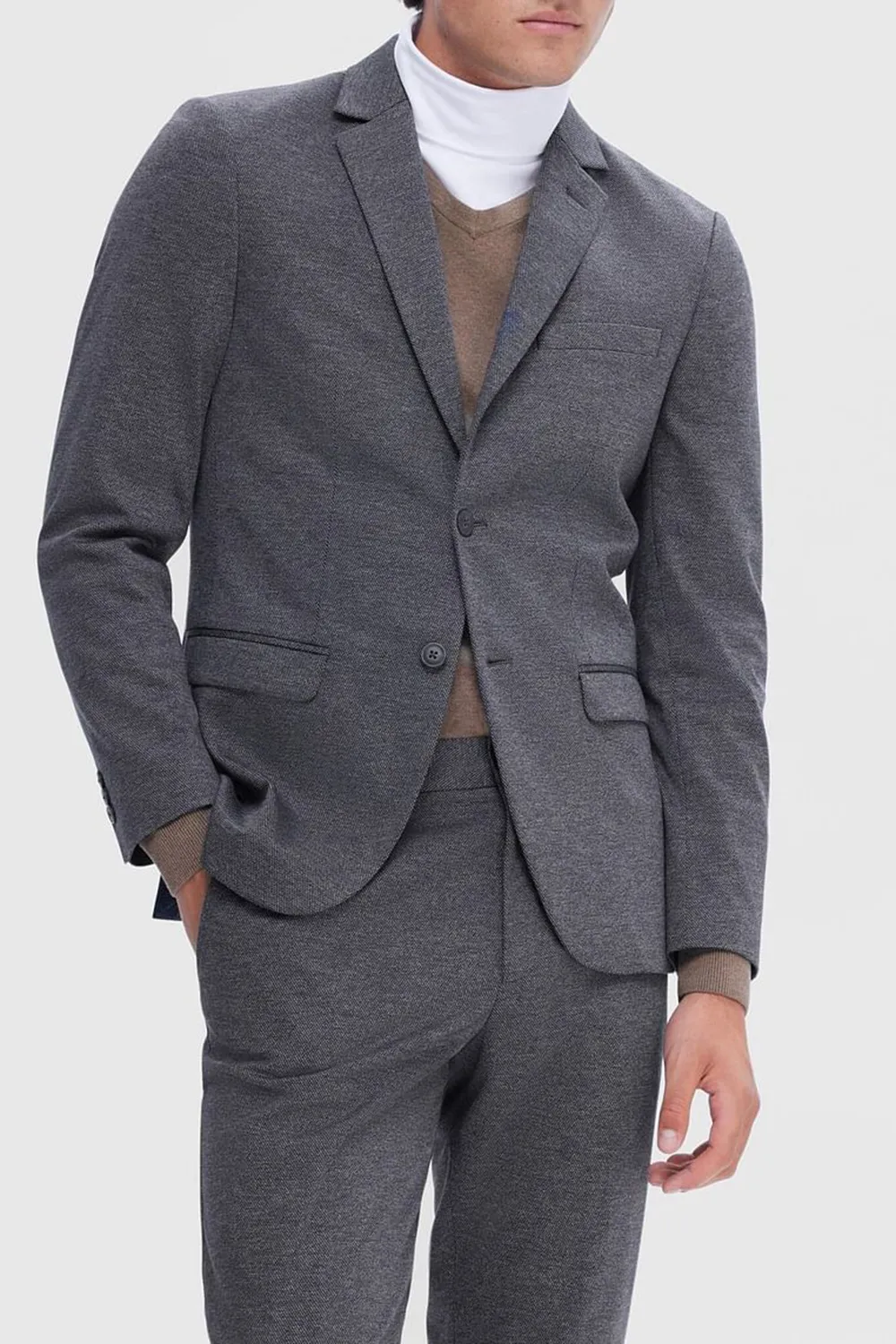 Blue Slim Fit Jersey Suit-Set Blazer