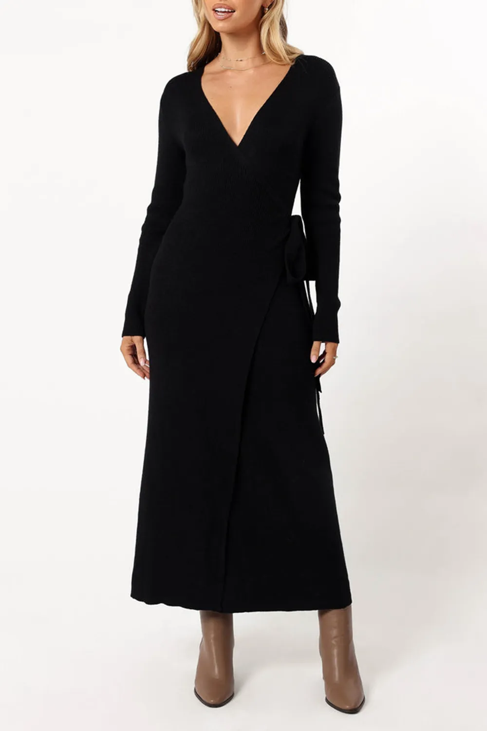 KELLAN WRAP MIDI DRESS - BLACK