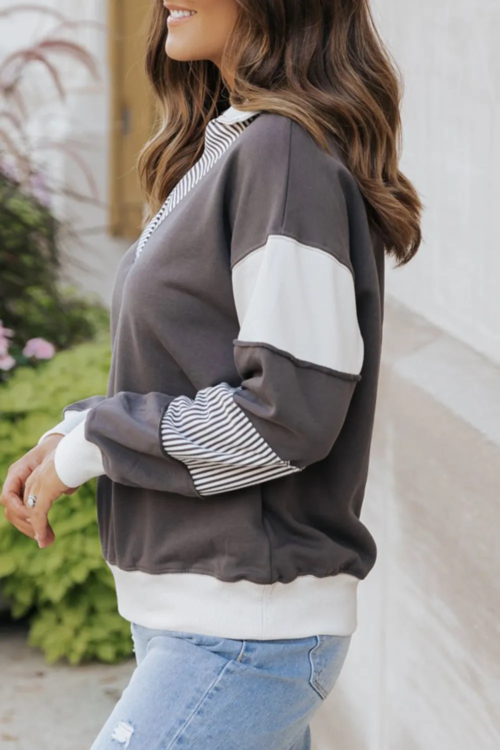 Charcoal Color Block French Terry Sweatshirt