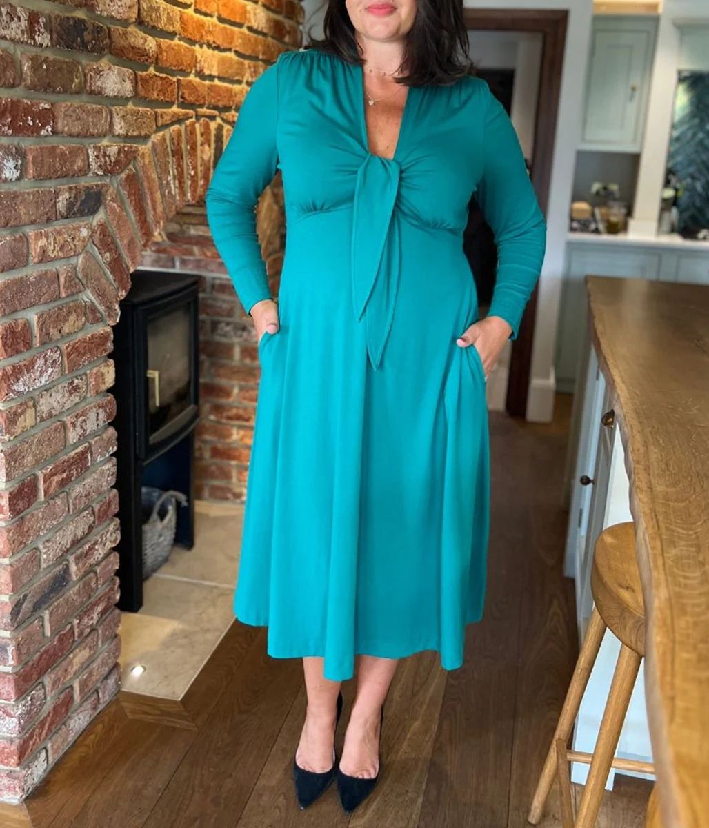 Emerald Green Tie Front Midi Dress