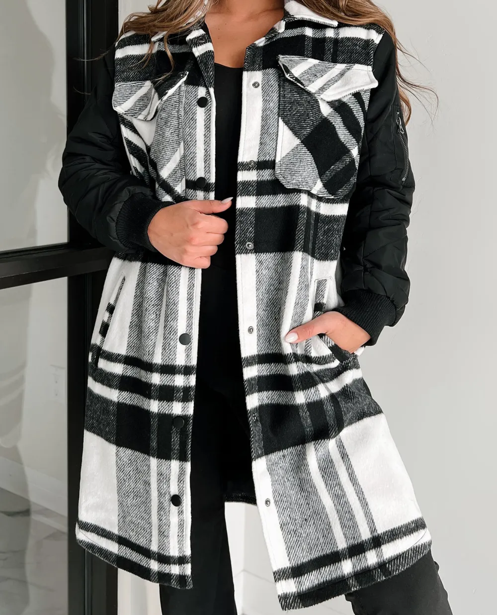 Embracing The Chill Quilted Sleeve Plaid Coat