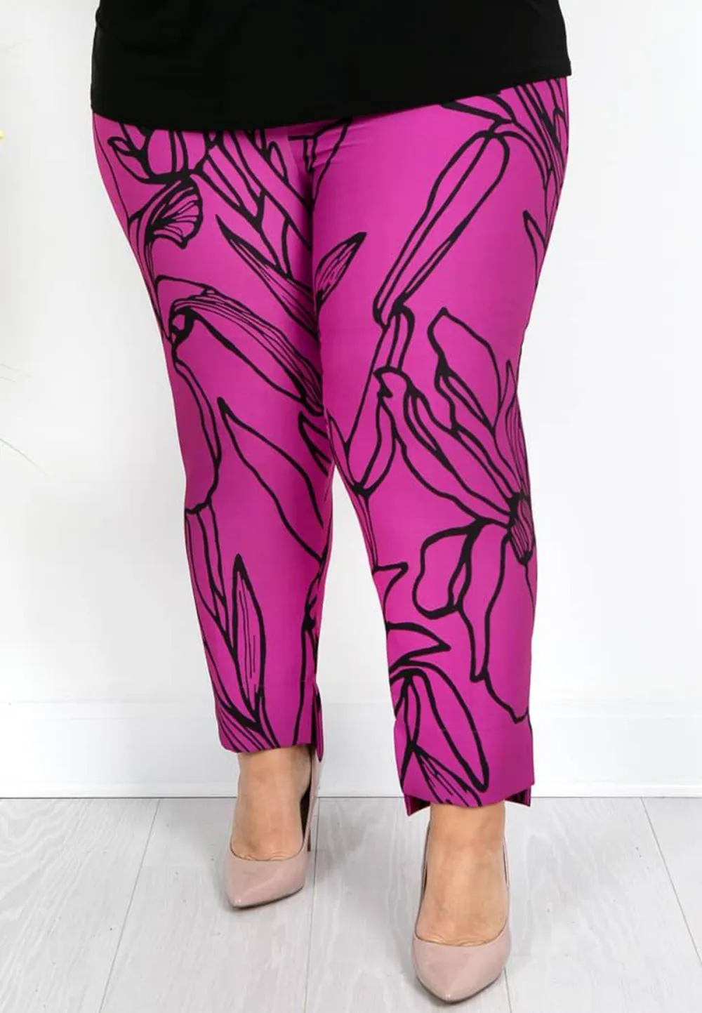 Pink and Black Printed Cigarette Leg Trousers