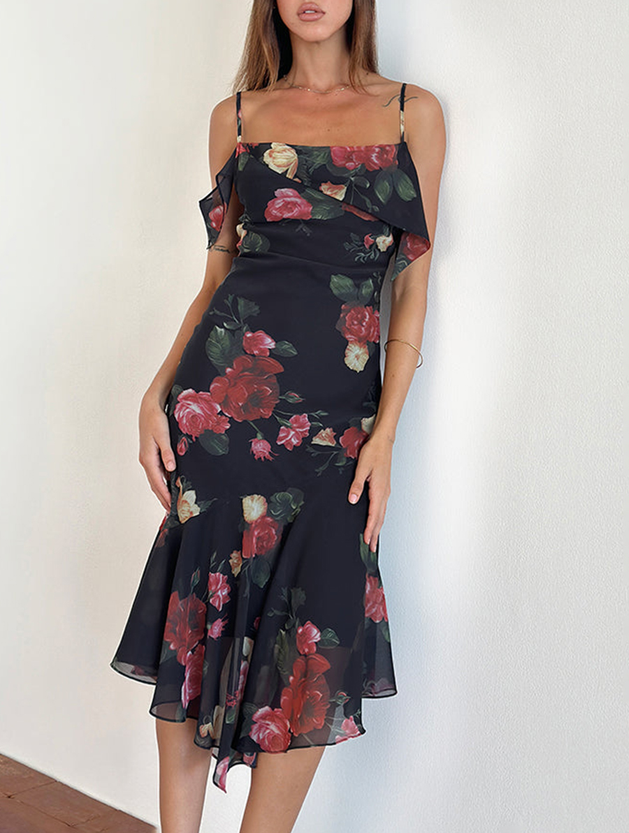 Dansya Midi Dress In Renaissance Rose Black