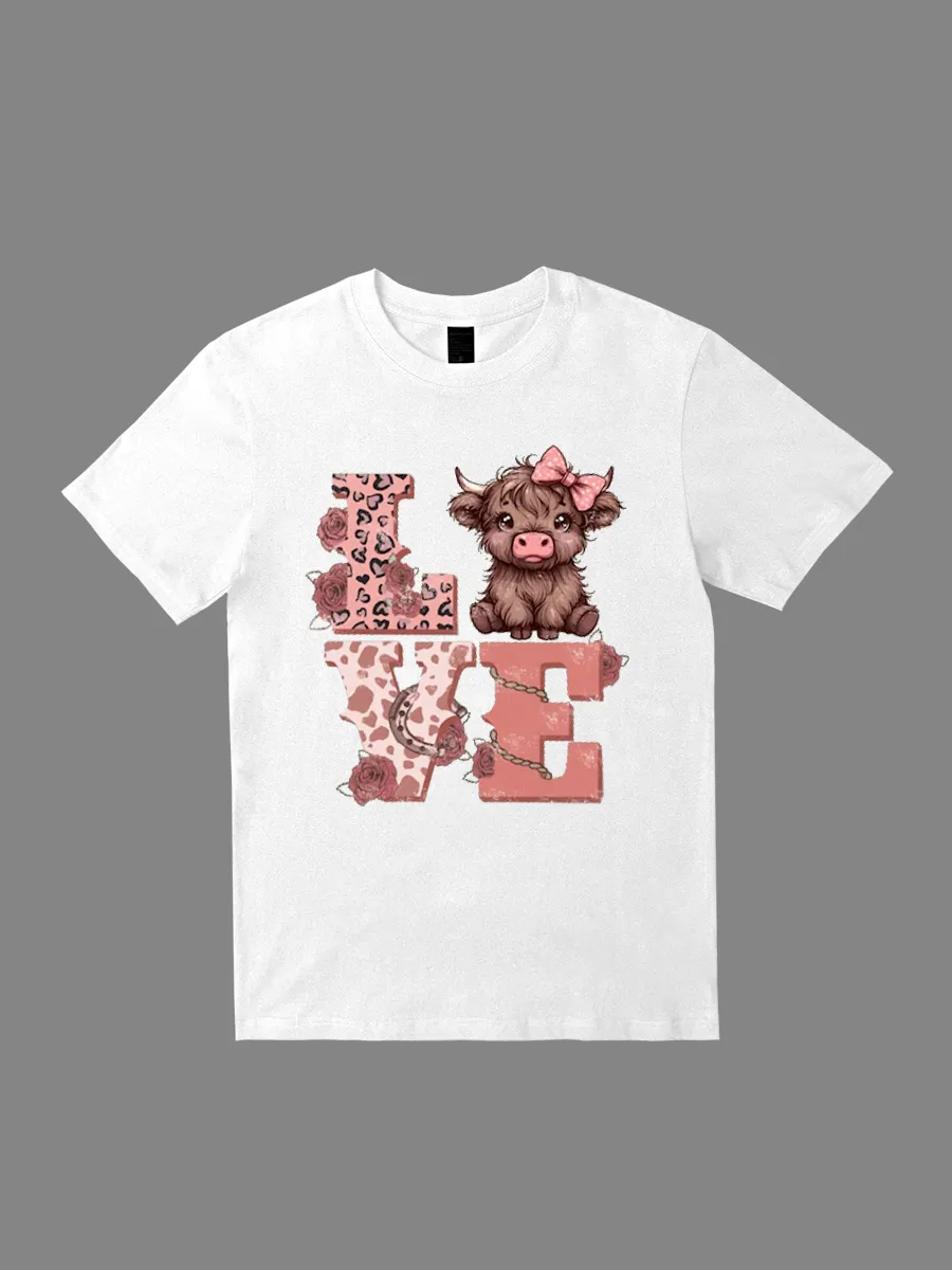 Valentine's Day Highland Yak Pattern T-shirt