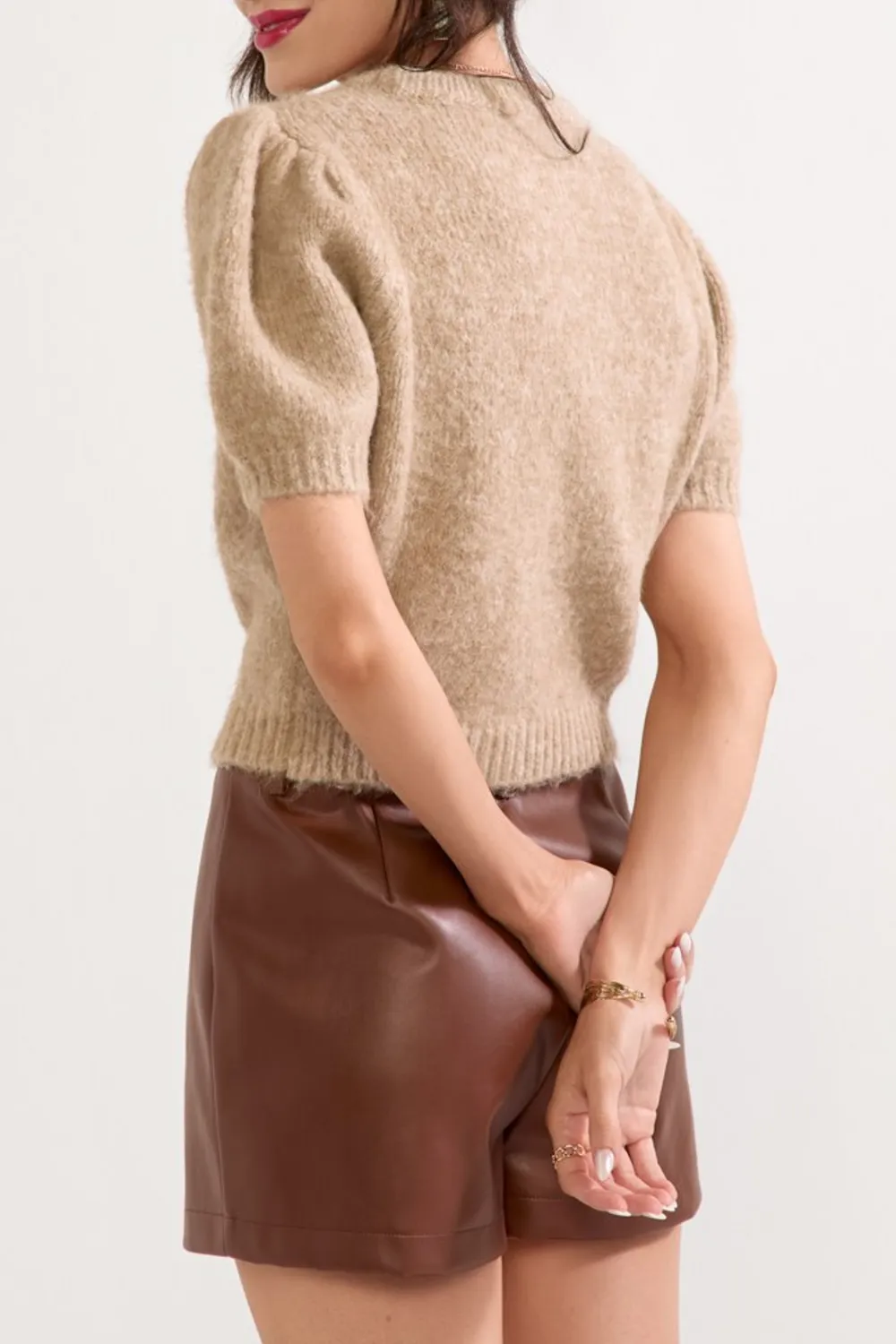 Margaret Short Puff Sleeve Sweater Top