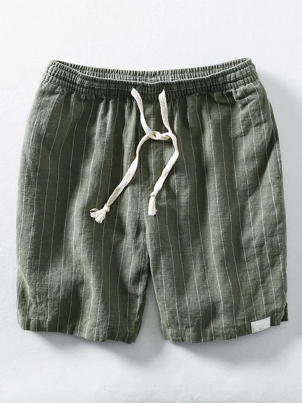 Linen Cotton Blend Drawstring Striped Shorts