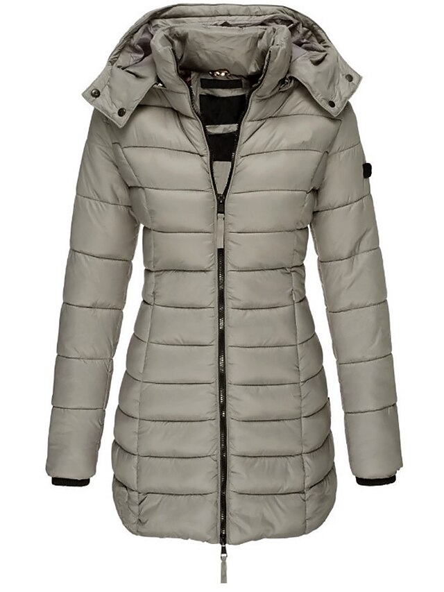 Women's Winter Coat Quilted Jacket Mid Length Puffer Coat Thermal Warm Parka with Pocket Fall Windproof Heated Coat  Zipper Hooded Lightweight Outerwear Long Sleeve Army Green Black