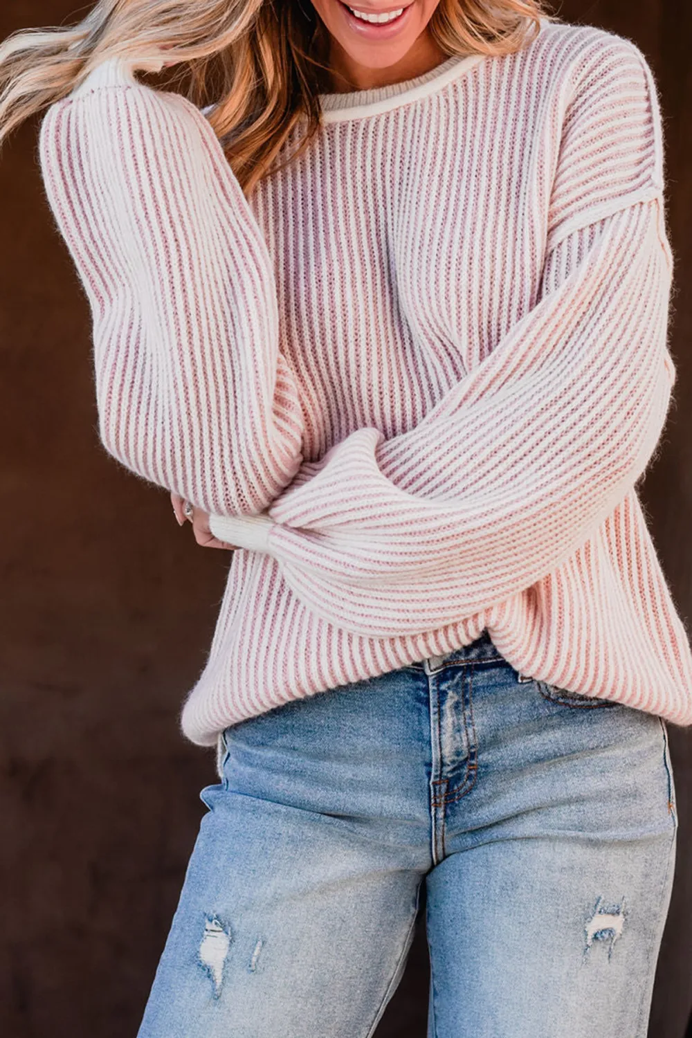 Pink Striped Seam Detail Sweater