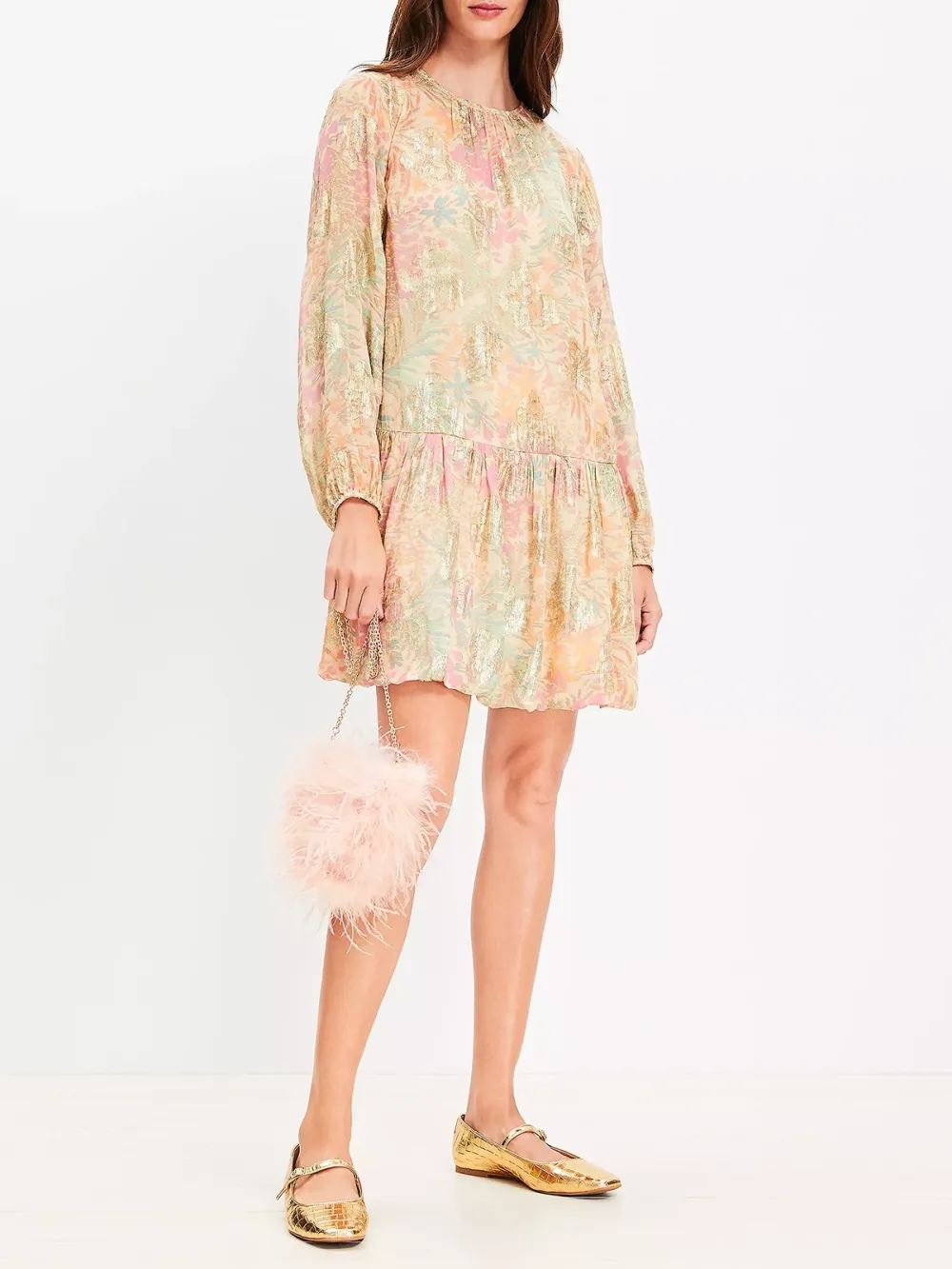 Shimmer Floral Jacquard Bubble Hem Mini Dress