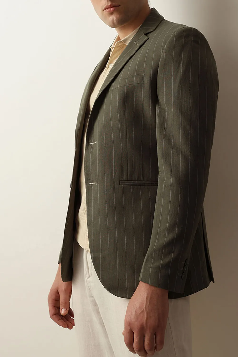 Brown Striped Casual Blazer